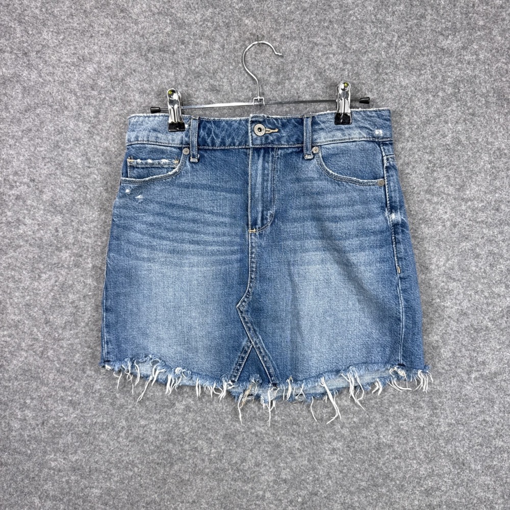 Paige Womens Blue Denim Mini Skirt Raw Frayed Hem Distressed Size 24 Medium Wash